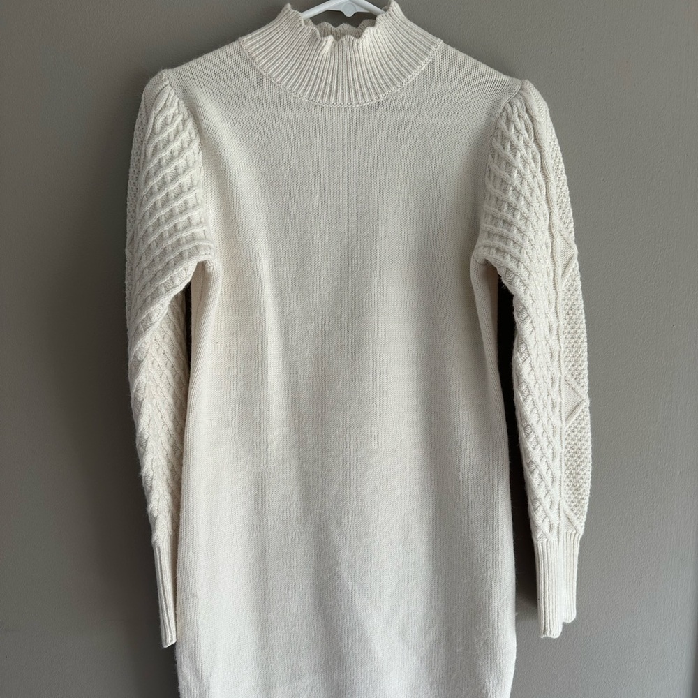 BB Dakota Cream Cable-Sleeve Turtleneck Sweater Dress